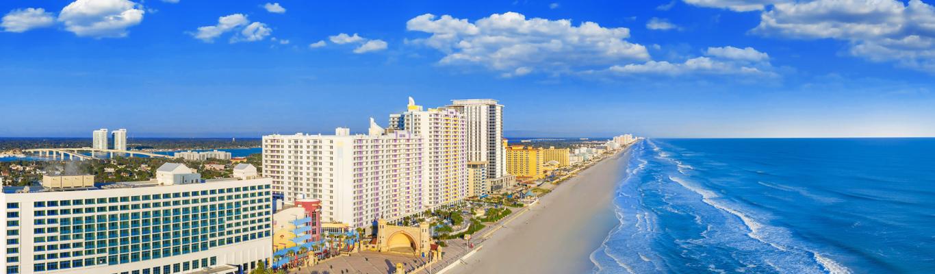 The breathtaking aerial view captures Daytona Beach's allure, setting the perfect backdrop for unforgettable events and attractions.